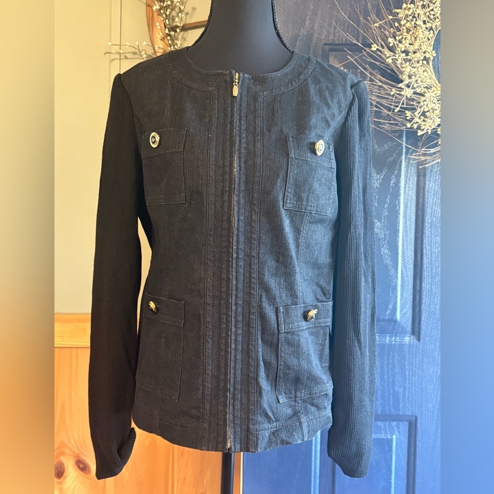 St. John Sport evening jacket in black with gold buttons. *read note size 6